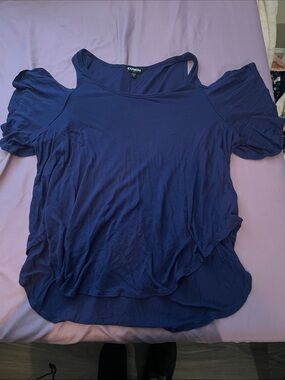 Express Navy Cold-Shoulder Scoop Neck Blouse
